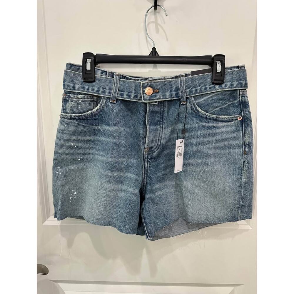 Express Mid Rise Belted Jean Shorts